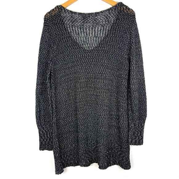 J. Jill Marled Black Knit Deep V-Neck Tunic Sweater size large - Picture 2 of 5